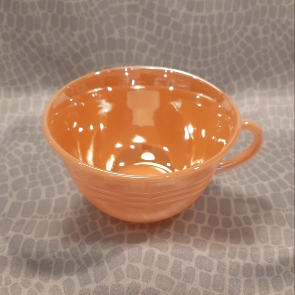 Vintage Anchor Hocking Fire King Peach Lustre Cup & Saucer Set ~ 3 Bands Pattern - Picture 4 of 9